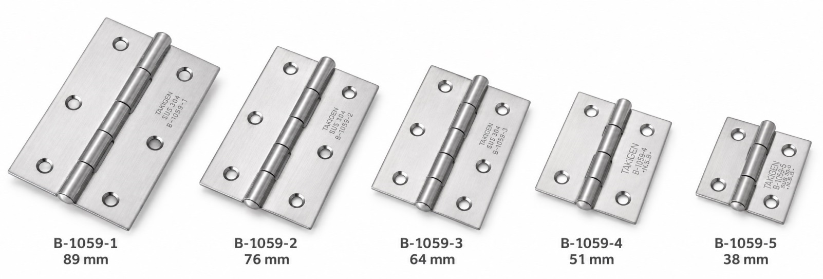 2 pezzi di cerniera avvitata di alta qualità, realizzati in acciaio inossidabile SUS304, capacità di carico: 10 kg (22 lbs), 76 mm (2-63/64"), B-1059-2. Cerniera robusta e piatta per porte meccaniche, porte di contenimento, portelli di manutenzione e molto altro, di TAKIGEN (Giappone) - immagine 3