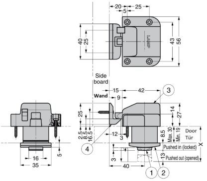 Chiusura a scatto di alta qualità con funzione di impugnatura, in ottone, superficie: nichelato, satinato opaco, versione: quadrato, TLP-S-BB-WB e TLP-LBM(W). Solido moschettone per yacht e molto altro, di Sugatsune / LAMP® (Giappone) - immagine 3