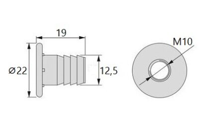 20 pezzi di dado a pressione di alta qualità con filettatura interna M10, in acciaio, superficie: zincato, 22 mm (55/64"), 8035305. Pratico manicotto a percussione con collare per collegamenti di mobili e molto altro, di EMUCA - immagine 2