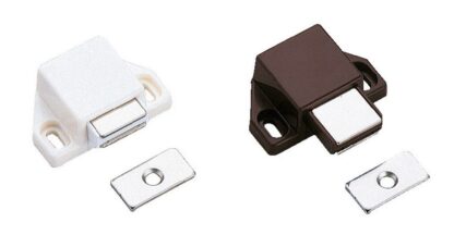 2 chiusure magnetiche compatte, incl. contropiastra, superficie: bianco, 25 mm (63/64"), ML-30SW. Apriporta salvaspazio push-to-open per ante di mobili, ante di armadi e molto altro, di Sugatsune / LAMP® (Giappone) - immagine 3