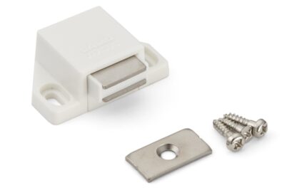 2 chiusure magnetiche compatte, incl. contropiastra, superficie: bianco, 25 mm (63/64"), ML-30SW. Apriporta salvaspazio push-to-open per ante di mobili, ante di armadi e molto altro, di Sugatsune / LAMP® (Giappone) - immagine 4