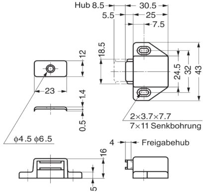 2 chiusure magnetiche compatte, incl. contropiastra, superficie: bianco, 25 mm (63/64"), ML-30SW. Apriporta salvaspazio push-to-open per ante di mobili, ante di armadi e molto altro, di Sugatsune / LAMP® (Giappone) - immagine 2