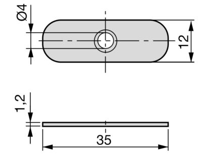 Contropiastra ovale lunga 10 pezzi con foro centrale svasato e due punte di fissaggio, superficie: zincata, 35 mm (1-3/8"), 2030905. controparte per chiusure magnetiche e molto altro, di EMUCA - immagine 2