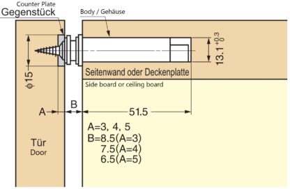 2 pezzi di chiusure magnetiche a scatto, per foratura, incl. contropiastra, MC-U60. Apriporta push-to-open per ante di mobili, ante di armadi, sportelli di armadi e molto altro, di Sugatsune / LAMP® (Giappone) - immagine 3