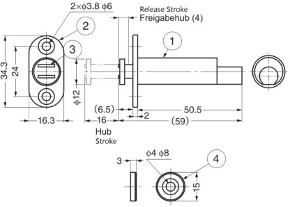 2 pezzi di chiusure magnetiche a scatto, per foratura, incl. contropiastra, MC-U60. Apriporta push-to-open per ante di mobili, ante di armadi, sportelli di armadi e molto altro, di Sugatsune / LAMP® (Giappone) - immagine 2