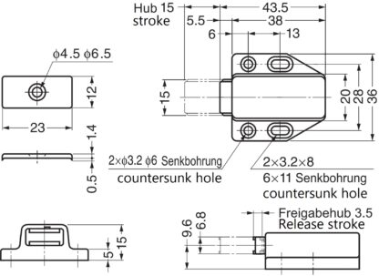 2 pezzi di chiusure magnetiche a scatto di alta qualità, incl. contropiastra, superficie: marrone, 38 mm (1-1/2"), ML-80BR. Apriporta push-to-open per ante di mobili, ante di armadi e molto altro, di Sugatsune / LAMP® (Giappone) - immagine 2