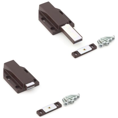 2 chiusure magnetiche a scatto, incl. contropiastra ML-120BR, 38 mm (1-1/2") di Sugatsune, marrone, versione: con stantuffo lungo. Immagine del prodotto