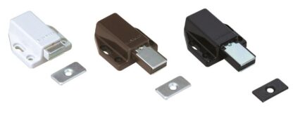 2 pezzi di chiusure magnetiche a scatto di alta qualità, incl. contropiastra, superficie: nero, 38 mm (1-1/2"), ML-80BL. Apriporta push-to-open per ante di mobili, ante di armadi e molto altro, di Sugatsune / LAMP® (Giappone) - immagine 4