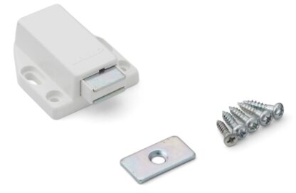 2 chiusure magnetiche a scatto di alta qualità, incl. contropiastra, superficie: bianco, 38 mm (1-1/2"), ML-80W. Apriporta push-to-open per ante di mobili, ante di armadi e molto altro, di Sugatsune / LAMP® (Giappone) - immagine 5