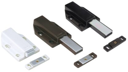 2 chiusure magnetiche a scatto, incl. contropiastra, superficie: bianco, 70 mm (2-3/4"), versione: con pistone lungo, ML-120W. Apriporta push-to-open per ante di mobili, ante di armadi e molto altro, di Sugatsune / LAMP® (Giappone) - immagine 4