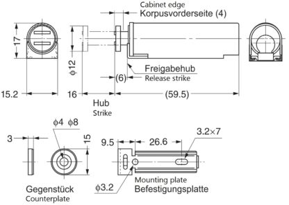 2 chiusure magnetiche a scatto, con custodia in acciaio inox, incl. contropiastra, MC-S60. Apriporta push-to-open per ante di mobili, ante di armadi, sportelli di armadi e molto altro, di Sugatsune / LAMP® (Giappone) - immagine 2