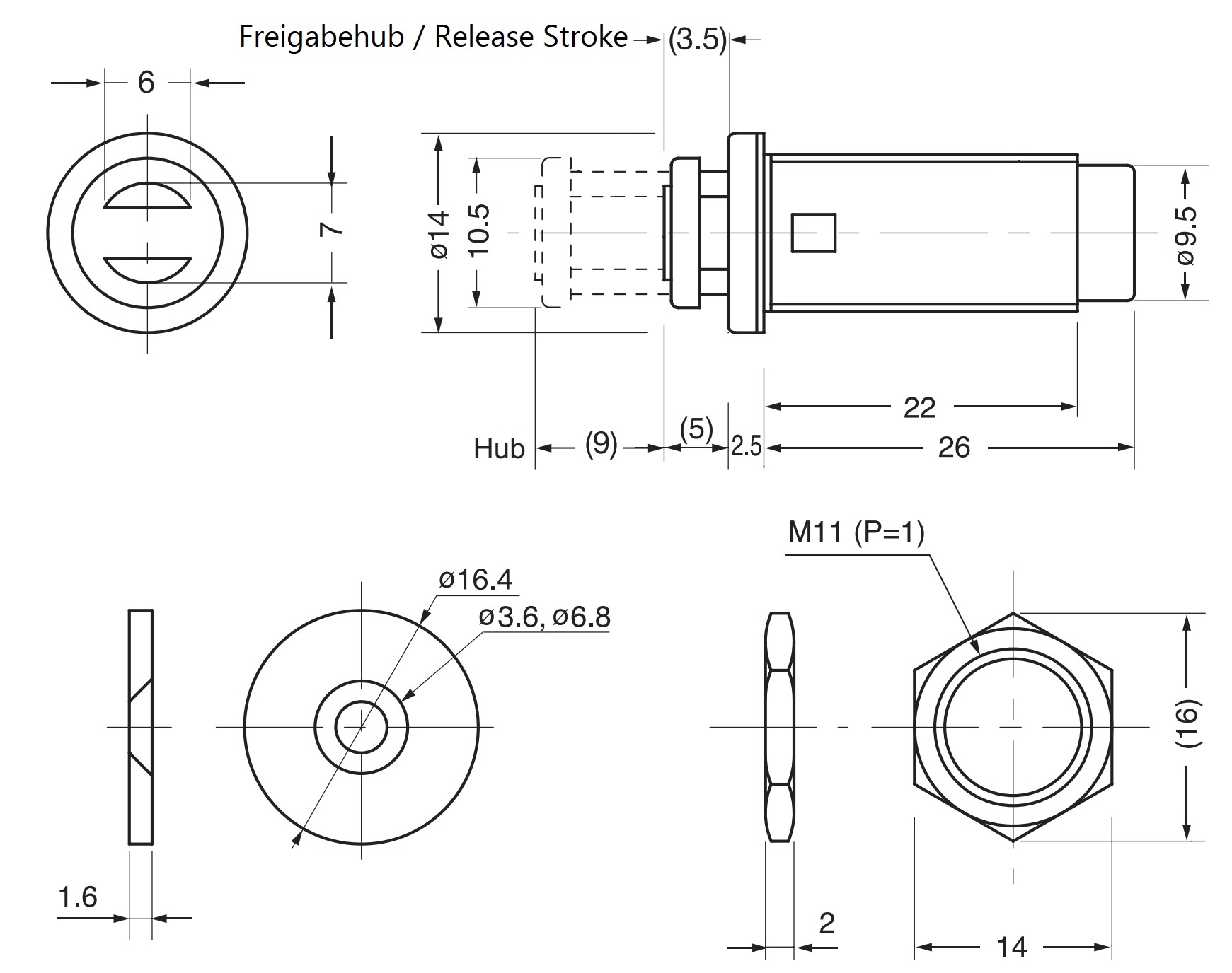 2 chiusure magnetiche a scatto, con filettatura M11, incl. dado M11 e piastra di accoppiamento, PM-4N HB. Apriporta push-to-open per lamiera, pannello di legno, sportello di manutenzione, armadio metallico e molto altro, di Sugatsune / LAMP® (Giappone) - immagine 2