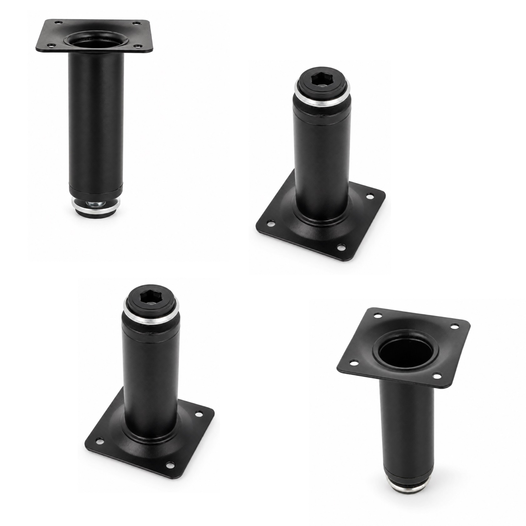 4 pezzi piede di mobili di alta qualità, in acciaio, superficie: nera, 100 mm (3-15/16"), 06.09.412-0. Robusta base di mobili per divani, poltrone, armadietti, commodi, credinate, tavoli, tavolini e molto altro, di SISO Danimarca