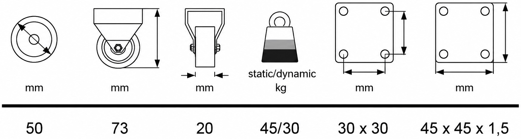Fusa robusta per mobili a 4 pezzi, capacità di carico: 120 kg (265 lbs), ⌀50 mm (1-31/32"), 08.12.150-1. - immagine 2