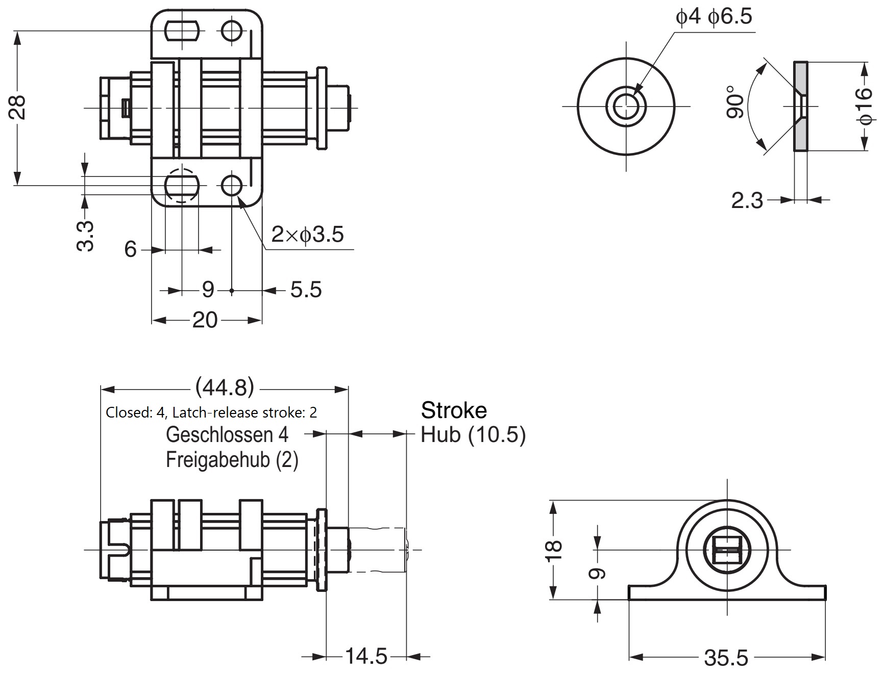 2 pezzi patta magnetica a scatto rotonda con opzione di regolazione, incl. contropiastra, superficie: bianco, MC-25WT. Apriporta push-to-open per ante di mobili, ante di armadi e molto altro, di Sugatsune / LAMP® (Giappone) - immagine 2