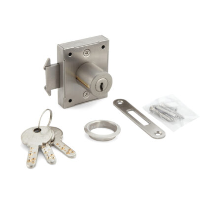 Serratura per porta scorrevole, in acciaio inox SUS304, superficie: nichelato, satinato opaco, finitura: multi-keying, 7810K-24-SNI-L-B. Serratura per tapparelle per porte scorrevoli e molto altro, di Sugatsune / LAMP® (Giappone)