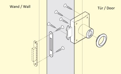 Serratura per porta scorrevole, in acciaio inox SUS304, superficie: nichelato, satinato opaco, finitura: con chiave diversa, 7810K-24-SNI-R-B. Serratura per tapparelle per porte scorrevoli e molto altro, di Sugatsune / LAMP® (Giappone) - immagine 5