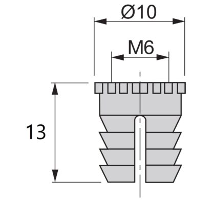 20 pezzi manicotto ad espansione di alta qualità con filettatura interna M6, in nylon (PA), 13 mm (33/64"), 9007820. Pratico inserto filettato ad espansione per parti in legno, collegamenti di mobili, custodie per componenti elettronici e molto altro, di EMUCA - immagine 2