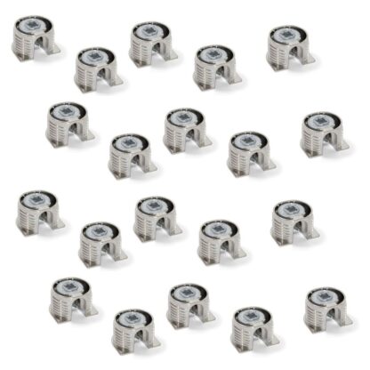 20 pezzi di collegamento eccentrico stabile ⌀20 mm con flangia e rivestimento esterno ad artiglio per lamiera di spessore 16 mm (5/8"), in zama, 8470907. Robusto connettore eccentrico per il collegamento di mobili e molto altro, di EMUCA