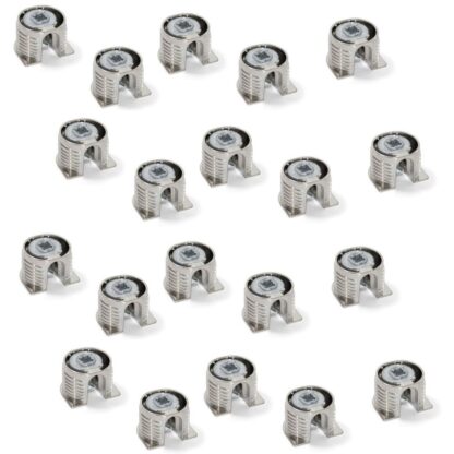 20 pezzi di collegamento eccentrico stabile ⌀20 mm con flangia e rivestimento esterno ad artiglio per piastra di spessore 19 mm (3/4"), in zama, 8070907. Robusto connettore eccentrico per il collegamento di mobili e molto altro, di EMUCA