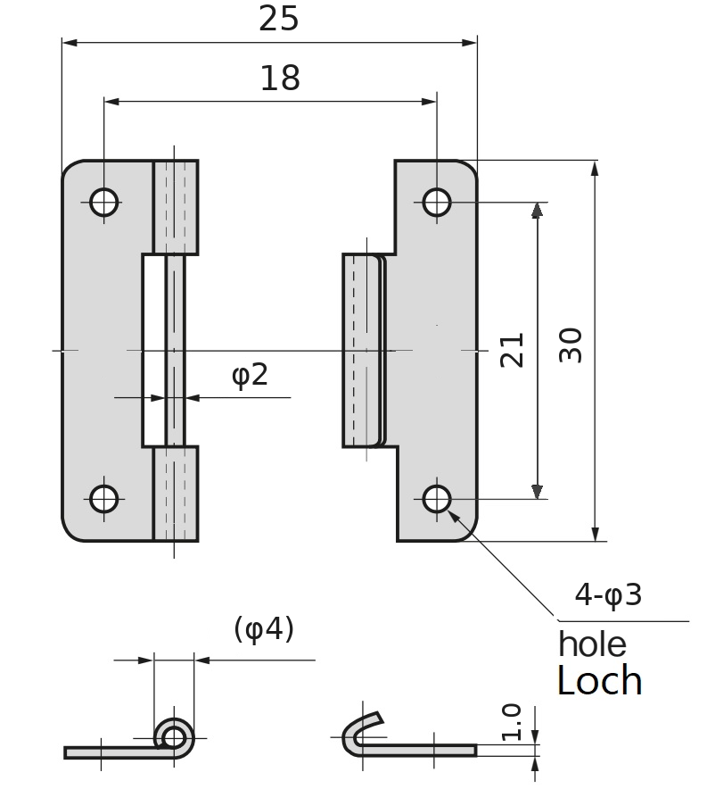 2 pezzi di cerniera spinta di alta qualità, realizzati in acciaio inossidabile SUS304, capacità di carico: 2 kg (5 lbs), 30 mm (1-3/16"), B-1006-5. Cerniera robusta per portelli di nave, portelli di manutenzione e molto altro, di TAKIGEN (Giappone) - immagine 2