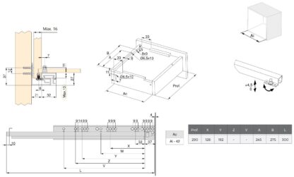 Guide sottopavimento, capacità di carico: 30 kg (67 lbs), 300 mm (11-13/16"), versione: estrazione totale con chiusura ammortizzata, 3124105. Cassetti sottopavimento di alta qualità per cassetti in legno, cassetti in legno, ripiani in legno e molto altro, da EMUCA - immagine 3