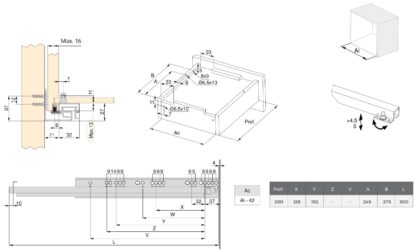 Guida sottopavimento, capacità di carico: 30 kg (67 lbs), 250 mm (9-27/32"), versione: estrazione totale con chiusura ammortizzata, 3124005. Cassetto sottopavimento di alta qualità per cassetto in legno, cassetto in legno, ripiano in legno e molto altro, di EMUCA - immagine 2