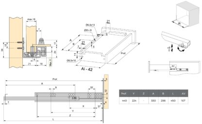 Guide sottopavimento, capacità di carico: 25 kg (56 lbs), 450 mm (17-23/32"), Design: Estensione parziale con apertura a pressione, 3123405. Cassetti sottopavimento di alta qualità per cassetti in legno, ripiani in legno e molto altro, di EMUCA - immagine 2