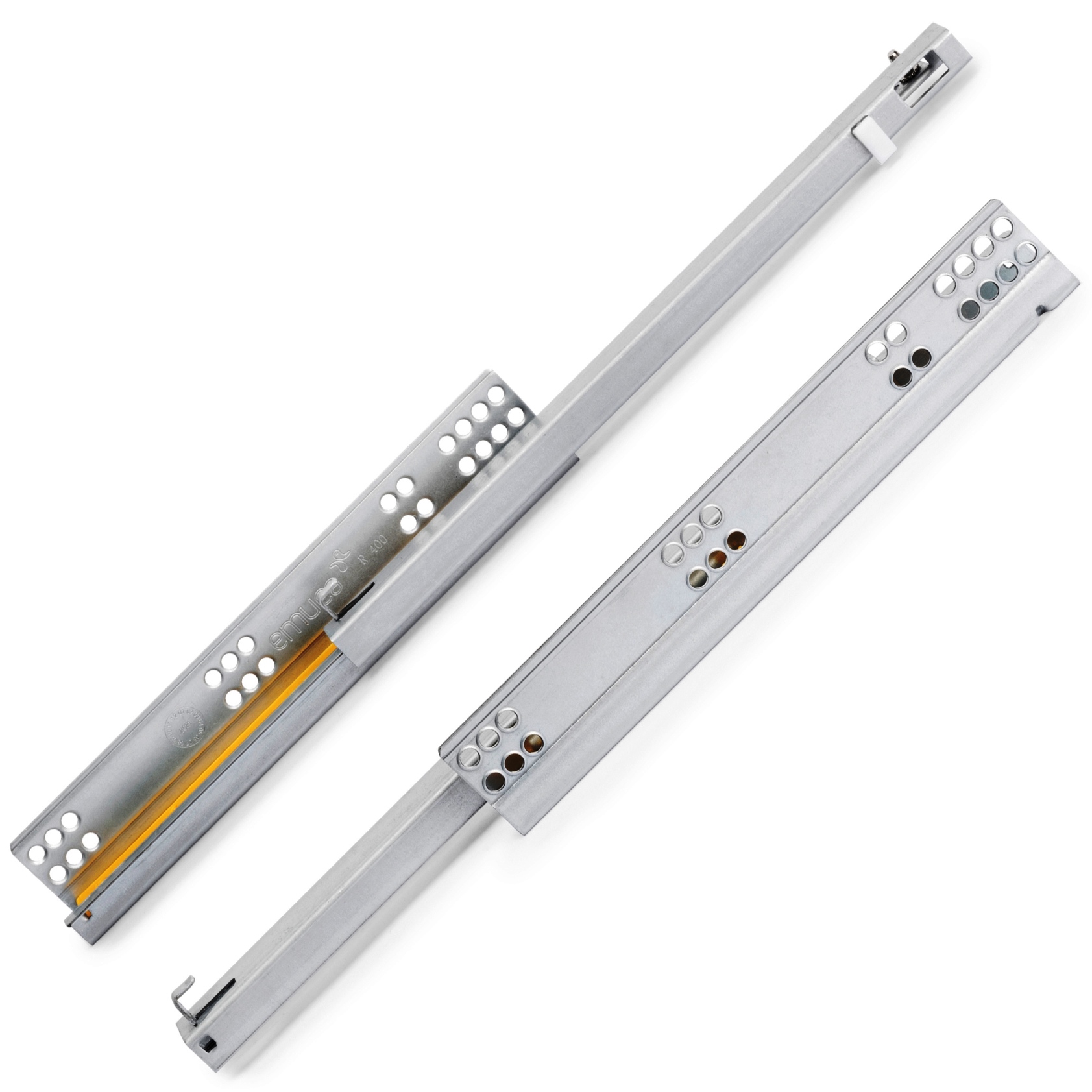 Guide sottopavimento, 3019205, 350 mm (13-25/32"), di EMUCA, capacità di carico: 25 kg (56 lbs), versione: estrazione parziale con chiusura ammortizzata. Immagine del prodotto