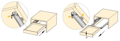 Guide sottopavimento, capacità di carico: 25 kg (56 lbs), 400 mm (15-3/4"), Design: estrazione parziale con chiusura ammortizzata, 3019305. Cassetti sottopavimento di alta qualità per cassetti in legno, cassetti in legno, ripiani in legno e molto altro, di EMUCA - immagine 3