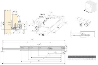 Guide sottopavimento, capacità di carico: 25 kg (56 lbs), 400 mm (15-3/4"), Design: estrazione parziale con chiusura ammortizzata, 3019305. Cassetti sottopavimento di alta qualità per cassetti in legno, cassetti in legno, ripiani in legno e molto altro, di EMUCA - immagine 2